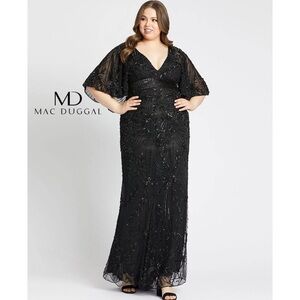 Mac Duggal Cape Sleeve Beaded Dress